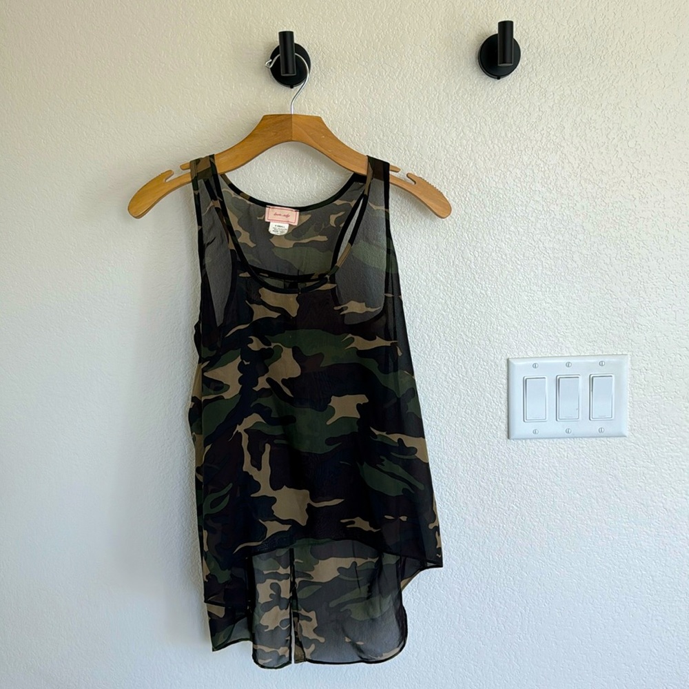 Camo Sheer slit back tank